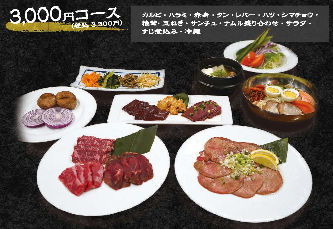 焼肉ディナーメニュー 3,300円コース